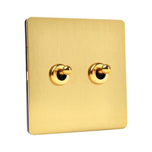 LIWBET Retro style Gold Color 1 gang / 2 gang/ 3 gang / 4 gang 2 way light switch and stainless steel panel toggle lamp switch and wall socket