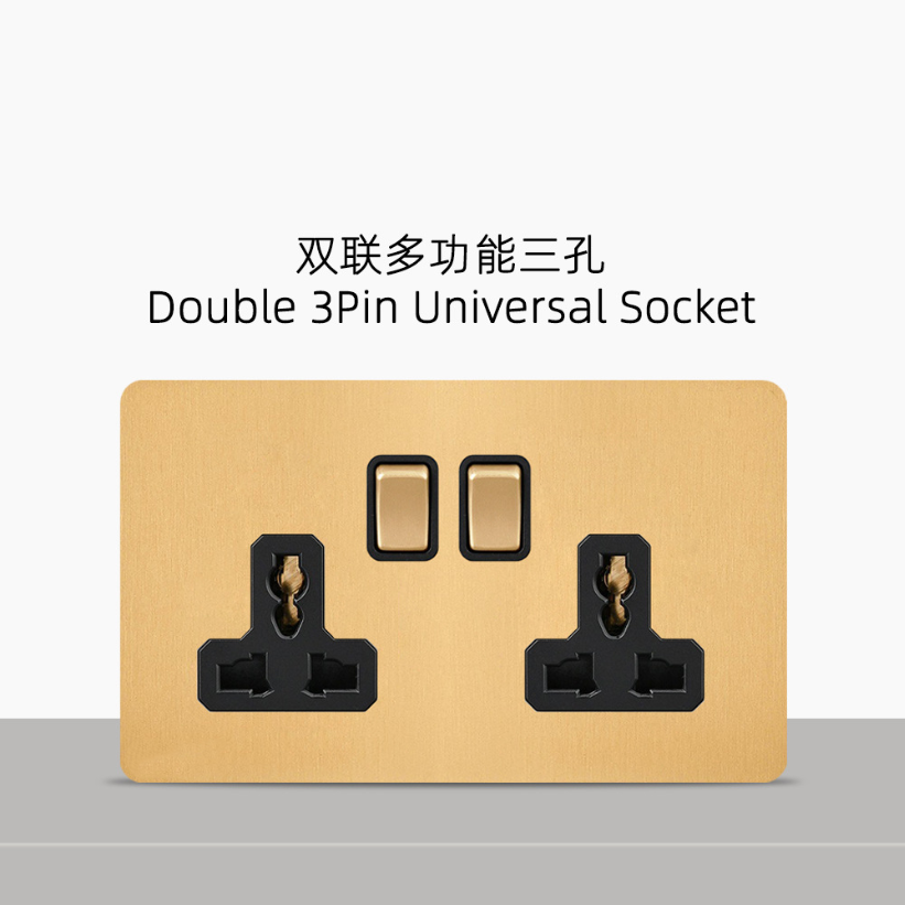 LIWBET Retro style Gold Color 1 gang / 2 gang/ 3 gang / 4 gang  2 way light switch and stainless steel panel toggle lamp switch and wall socket