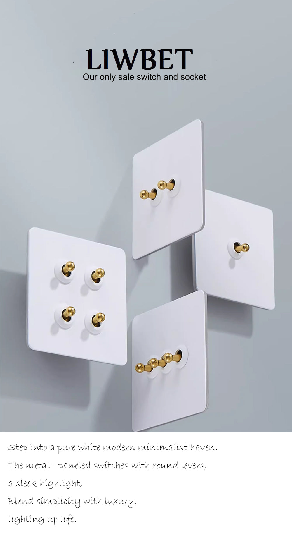 LIWBET Retro style 1 gang / 2 gang/ 3 gang / 4 gang  2 way light switch and white stainless steel panel toggle lamp switch and wall socket