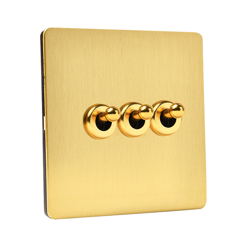 LIWBET Retro style Gold Color 1 gang / 2 gang/ 3 gang / 4 gang  2 way light switch and stainless steel panel toggle lamp switch and wall socket