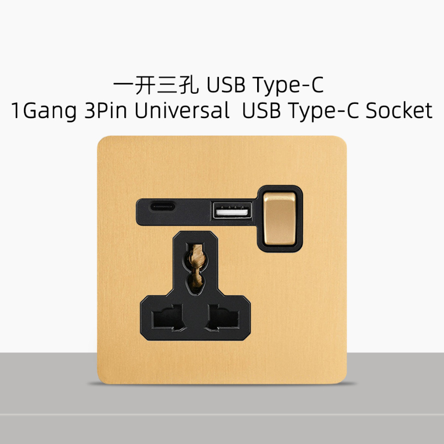 LIWBET Retro style Gold Color 1 gang / 2 gang/ 3 gang / 4 gang  2 way light switch and stainless steel panel toggle lamp switch and wall socket