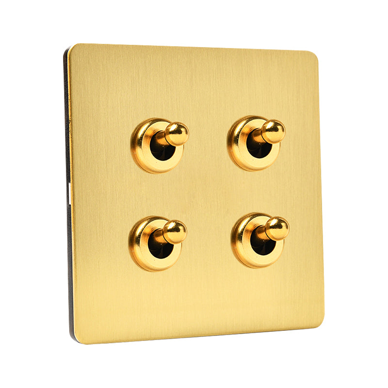 LIWBET Retro style Gold Color 1 gang / 2 gang/ 3 gang / 4 gang  2 way light switch and stainless steel panel toggle lamp switch and wall socket