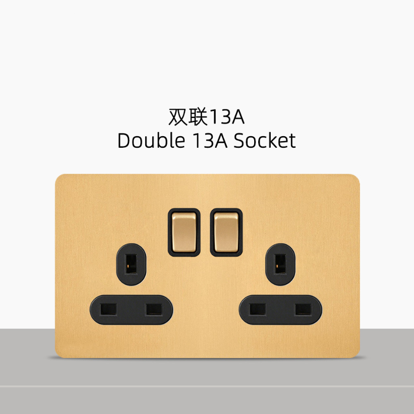 LIWBET Retro style Gold Color 1 gang / 2 gang/ 3 gang / 4 gang  2 way light switch and stainless steel panel toggle lamp switch and wall socket