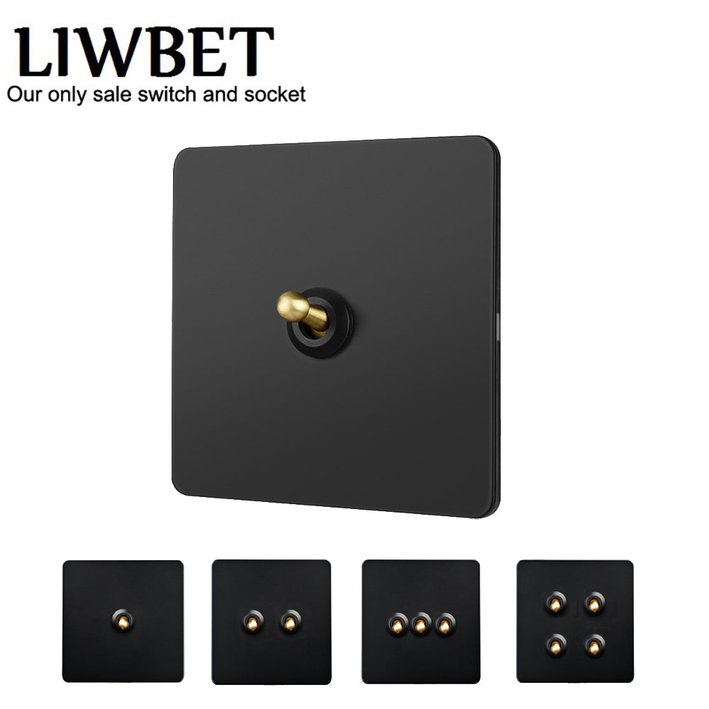LIWBET Retro style 1 gang / 2 gang/ 3 gang / 4 gang  2 way light switch and stainless steel panel Gold toggle lamp switch and wall socket