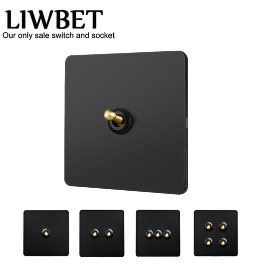 LIWBET Retro style 1 gang / 2 gang/ 3 gang / 4 gang  2 way light switch and stainless steel panel Gold toggle lamp switch and wall socket