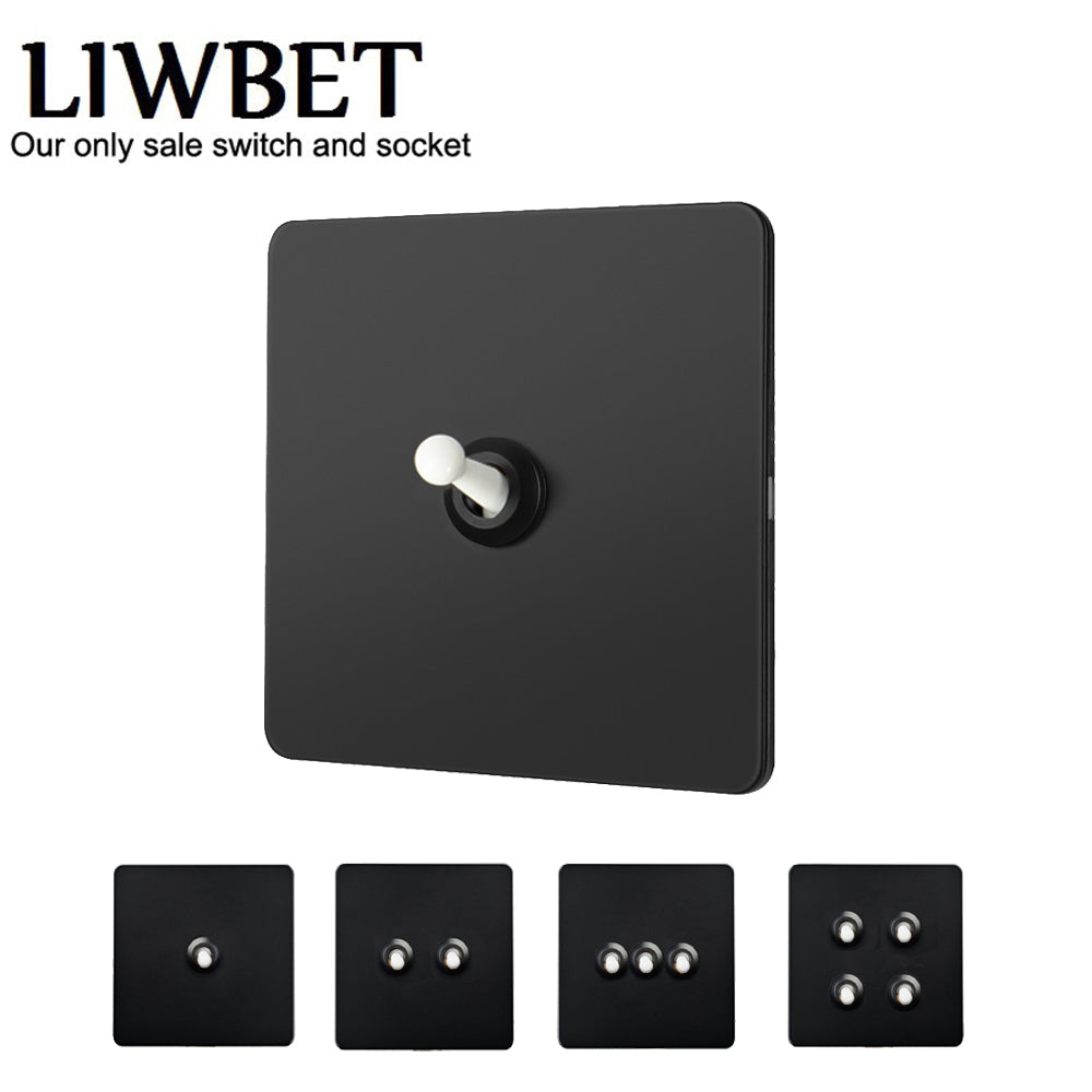 LIWBET Retro style 1 gang / 2 gang/ 3 gang / 4 gang  2 way light switch and stainless steel panel white toggle lamp switch and wall socket