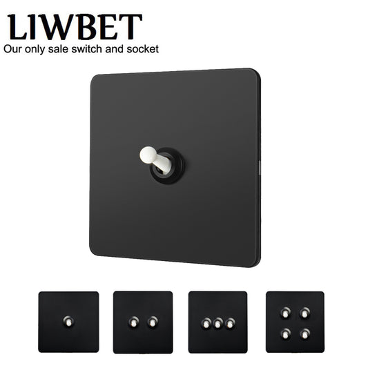 LIWBET Retro style 1 gang / 2 gang/ 3 gang / 4 gang  2 way light switch and stainless steel panel white toggle lamp switch and wall socket