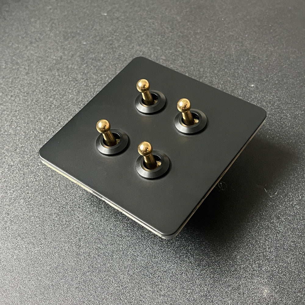 LIWBET Retro style 1 gang / 2 gang/ 3 gang / 4 gang  2 way light switch and stainless steel panel Gold toggle lamp switch and wall socket