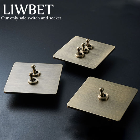 LIWBET Retro style Bronze Color 1 gang / 2 gang/ 3 gang / 4 gang  2 way light switch and stainless steel panel toggle lamp switch and wall socket