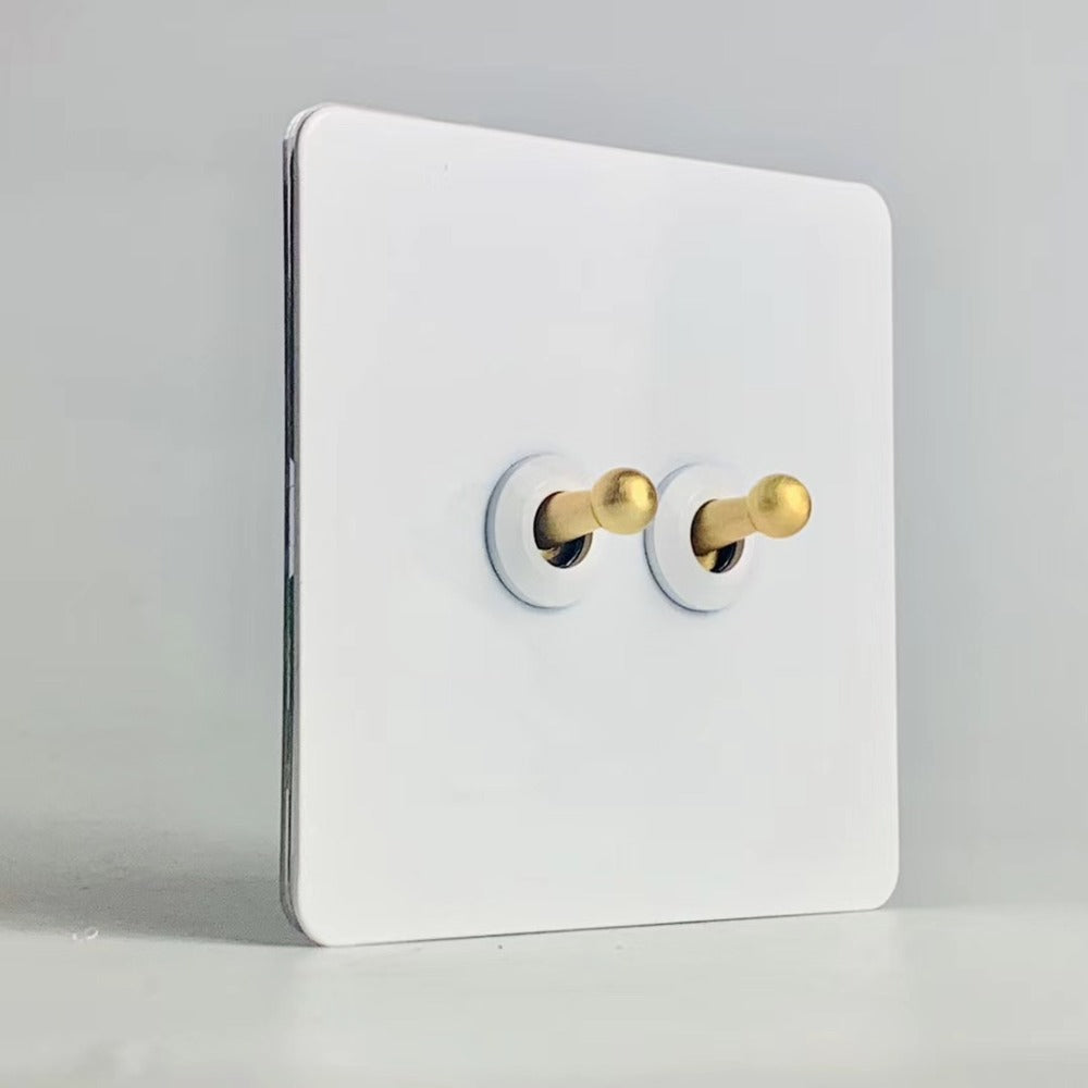 LIWBET Retro style 1 gang / 2 gang/ 3 gang / 4 gang  2 way light switch and white stainless steel panel toggle lamp switch and wall socket