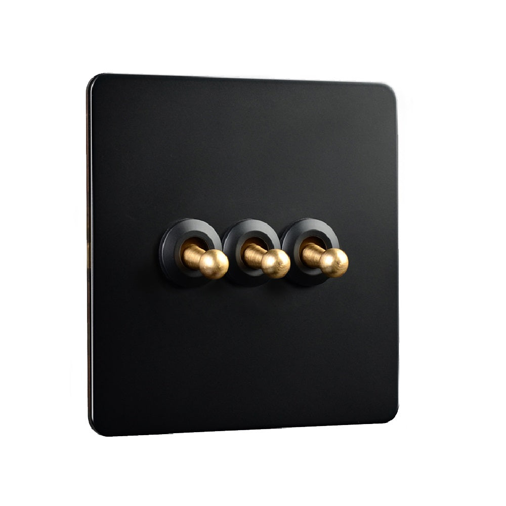 LIWBET Retro style 1 gang / 2 gang/ 3 gang / 4 gang  2 way light switch and stainless steel panel Gold toggle lamp switch and wall socket