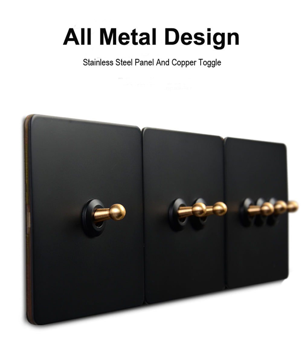 LIWBET Retro style 1 gang / 2 gang/ 3 gang / 4 gang  2 way light switch and stainless steel panel Gold toggle lamp switch and wall socket