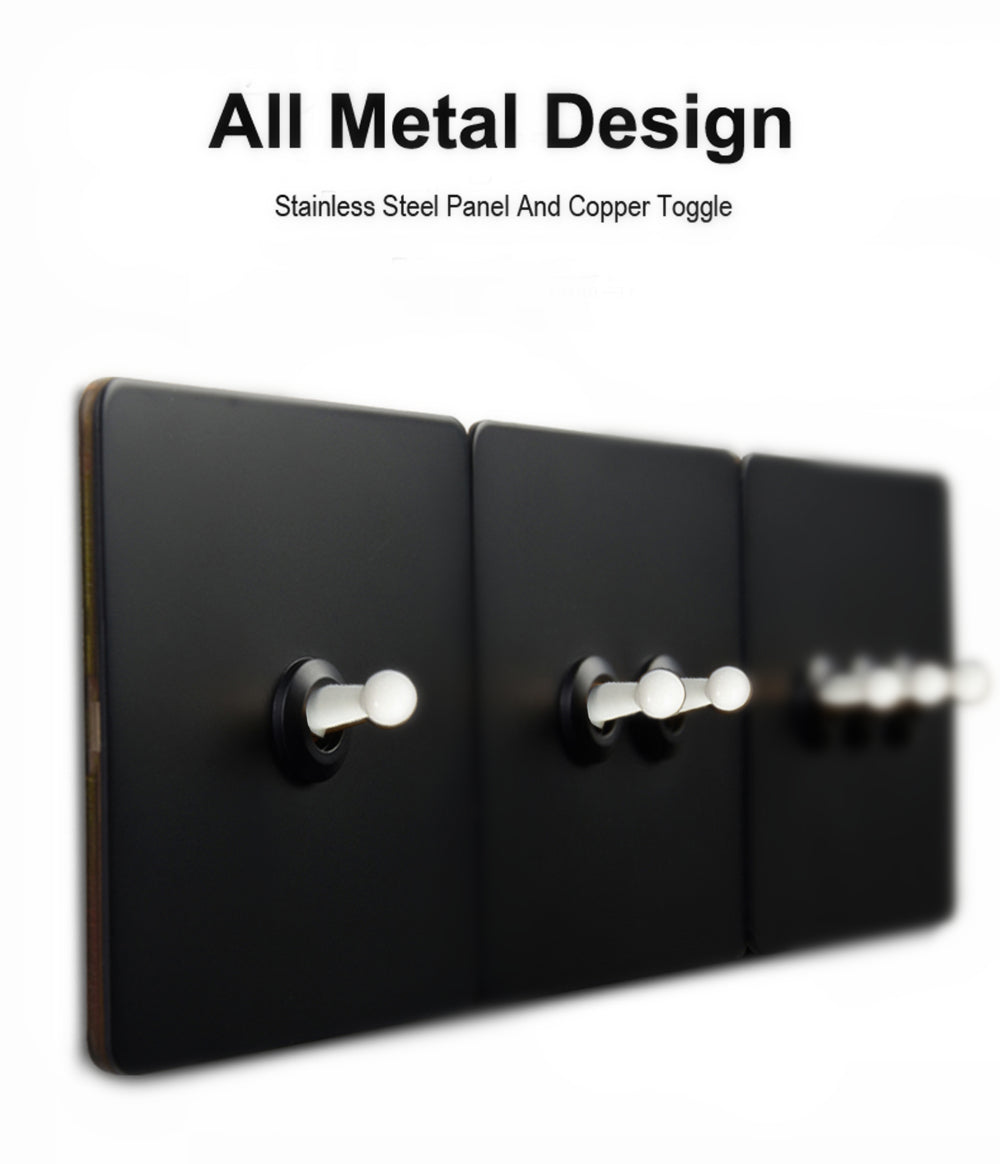 LIWBET Retro style 1 gang / 2 gang/ 3 gang / 4 gang  2 way light switch and stainless steel panel white toggle lamp switch and wall socket