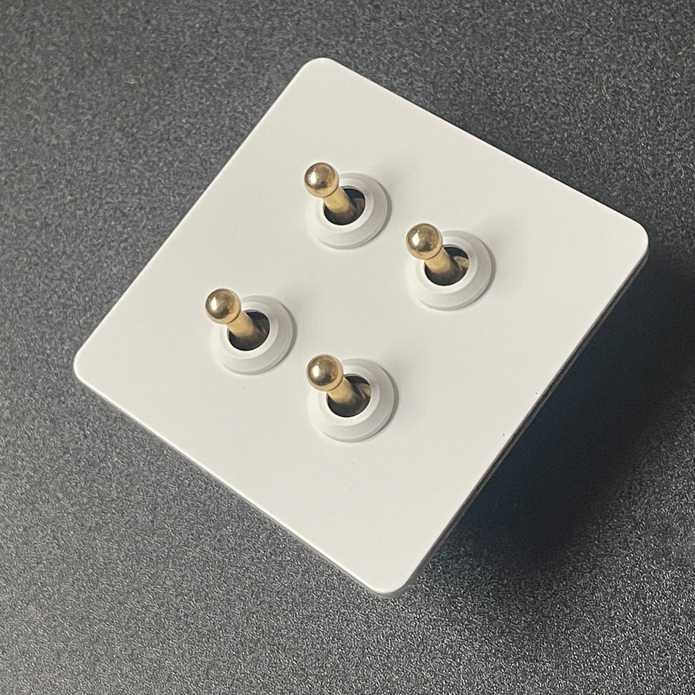 LIWBET Retro style 1 gang / 2 gang/ 3 gang / 4 gang  2 way light switch and white stainless steel panel toggle lamp switch and wall socket