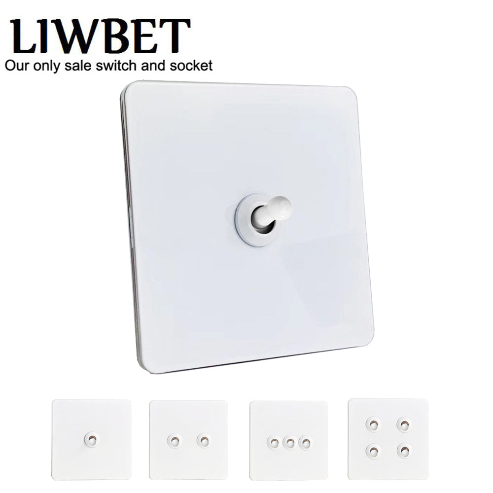 LIWBET Retro style white Color 1 gang / 2 gang/ 3 gang / 4 gang  2 way light switch and stainless steel panel toggle lamp switch and wall socket