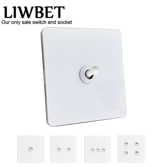 LIWBET Retro style white Color 1 gang / 2 gang/ 3 gang / 4 gang  2 way light switch and stainless steel panel toggle lamp switch and wall socket
