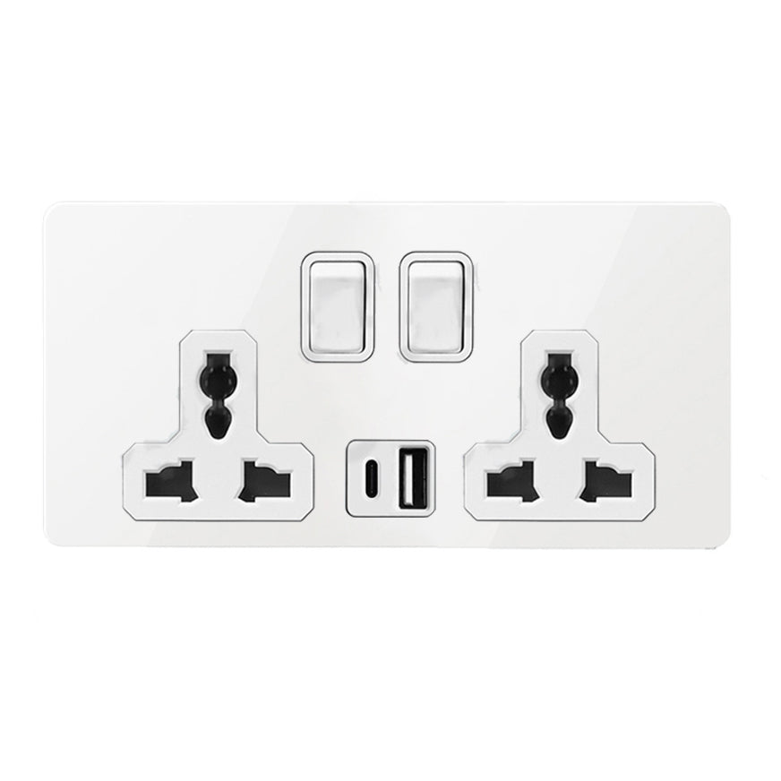 LIWBET Retro style 1 gang / 2 gang/ 3 gang / 4 gang  2 way light switch and white stainless steel panel toggle lamp switch and wall socket